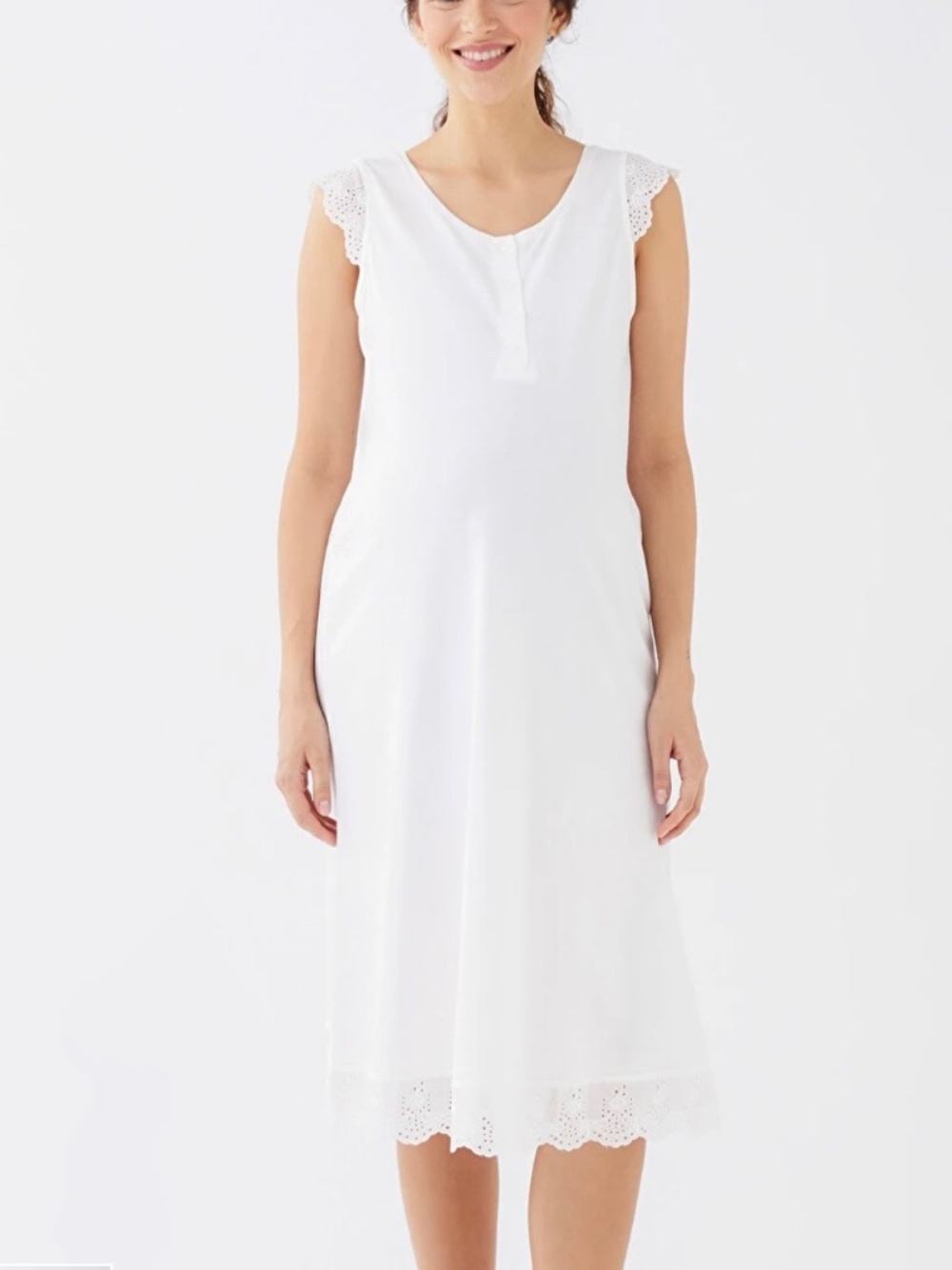 LCW DREAM Crew Neck Cotton Embroidered / Lace White Nightdress size M